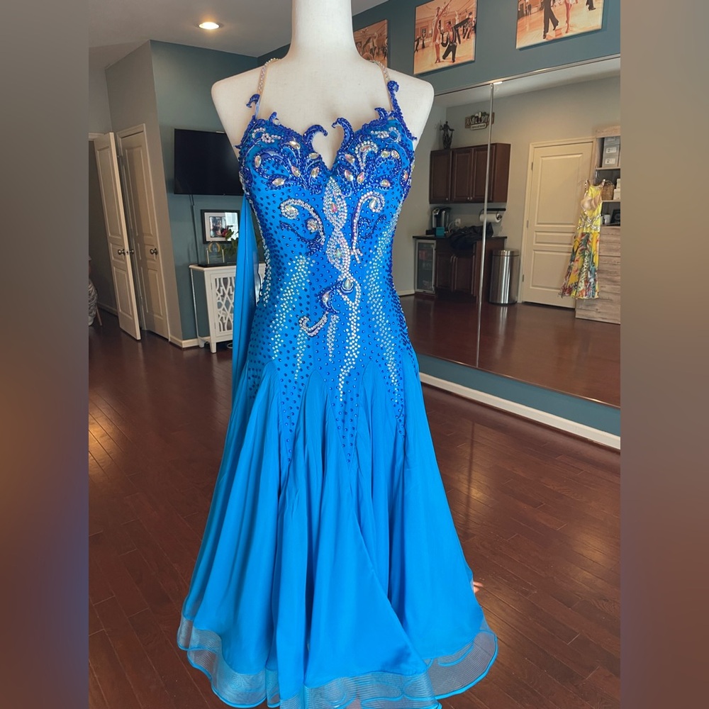 Ballroom Smooth Competition Dress – Electric Blue Rhinestone (Size 2)